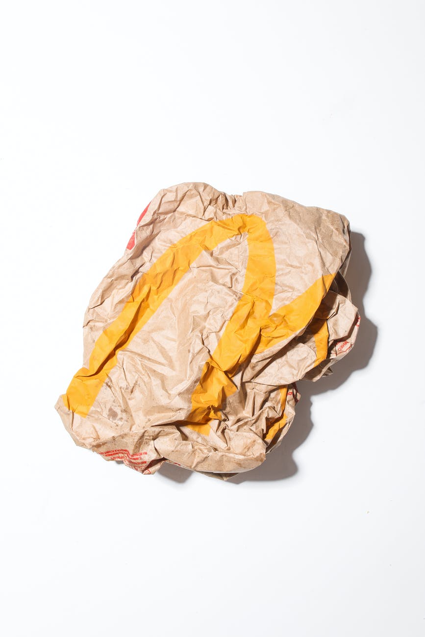 crumpled fast food paper packet